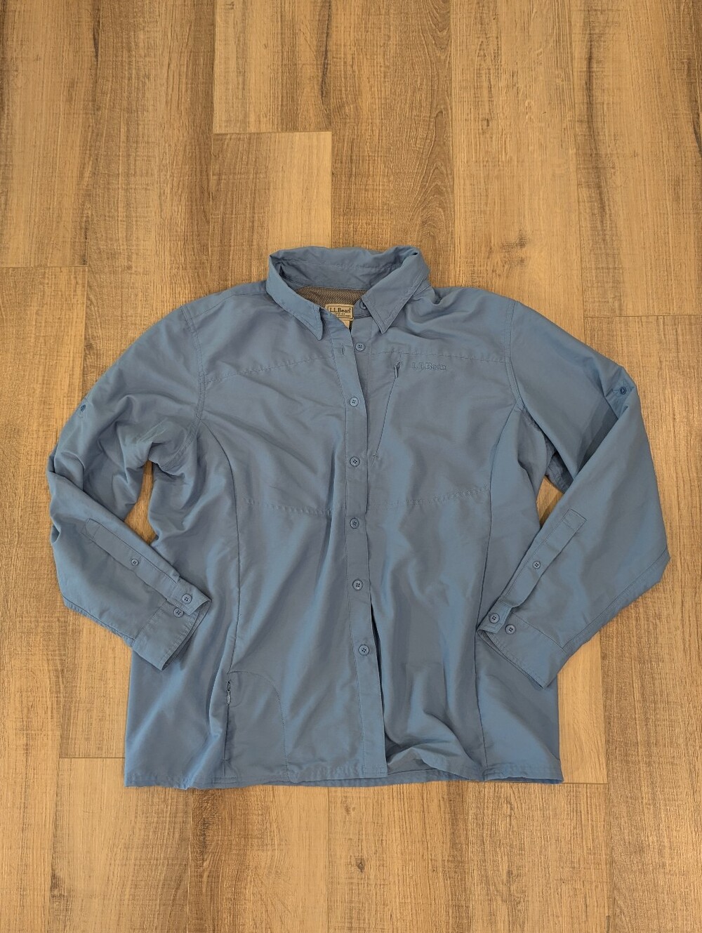 L.L.Bean No Fly Zone Fishing Shirt Womens XL Blue Vented Outdoor Hiking